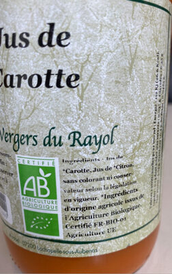 Jus de carotte ingredients label