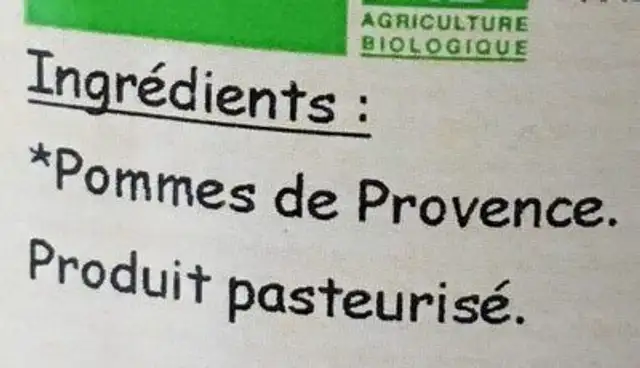 Pomme purée de provence ingredients label