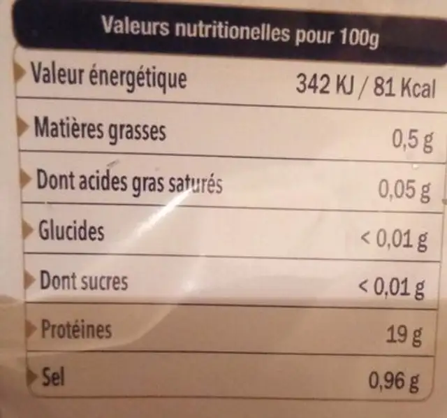 Pinces de tourteaux congelées nutrition facts table
