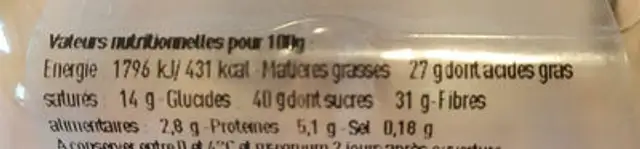 Croustillants Chocolat nutrition facts table