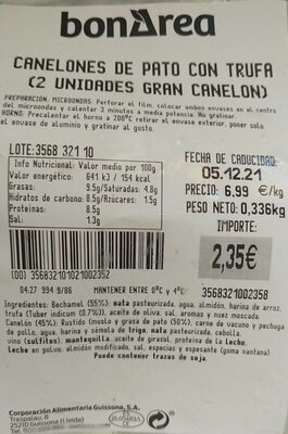 Canelones de pato con trufa