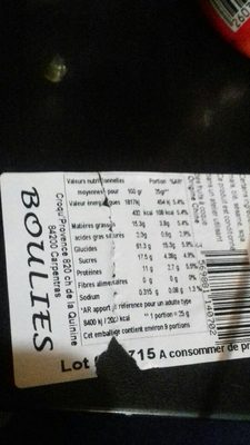 Boulies nutrition facts table
