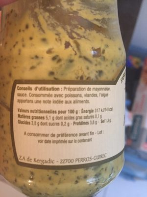 Moutarde aux algues ingredients label