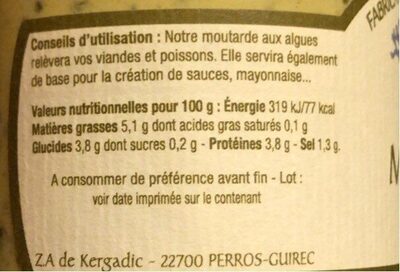 Moutarde aux algues nutrition facts table