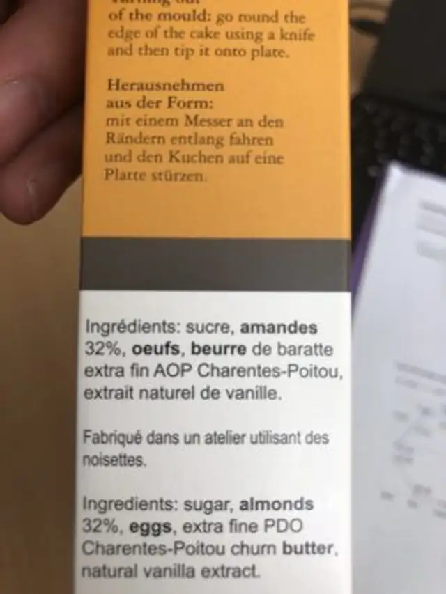Biscuiterie de Provence - Almond Cake, Gluten Free - 240g (8.47oz) ingredients label