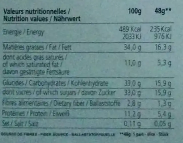 Biscuiterie de Provence - Almond Cake, Gluten Free - 240g (8.47oz) nutrition facts table