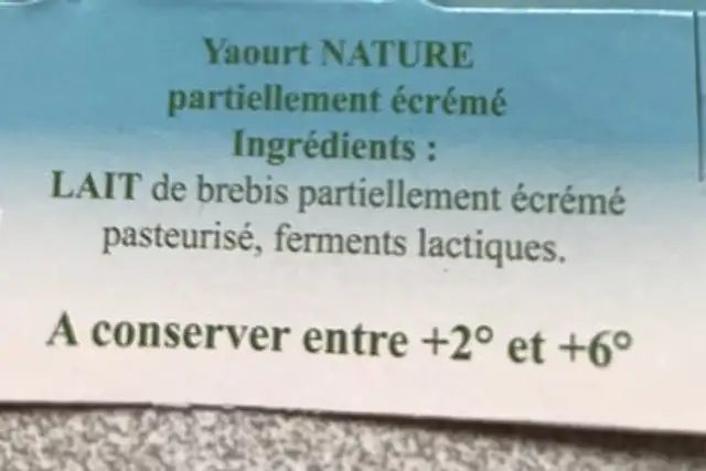 Yaourt au lait de brebis ingredients label