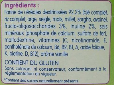 Modilac Nutrifibres 8 Céréales ingredients label