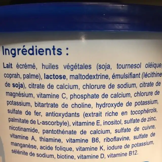 Croissance 3 10-36 mois ingredients label