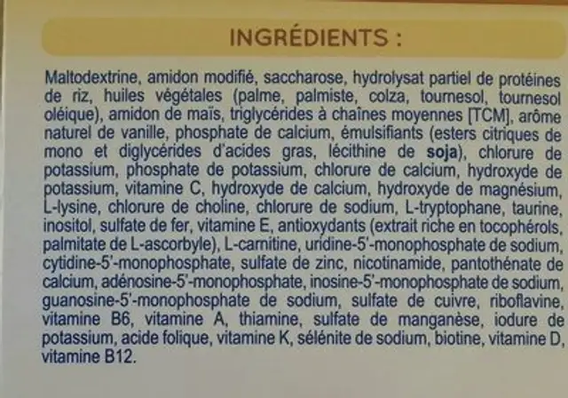 Modilac Mon 1er Dessert Sans Lait Vanille ingredients label