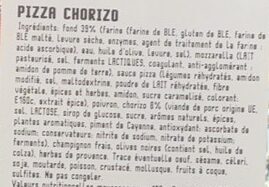 Pizza chorizo ingredients label