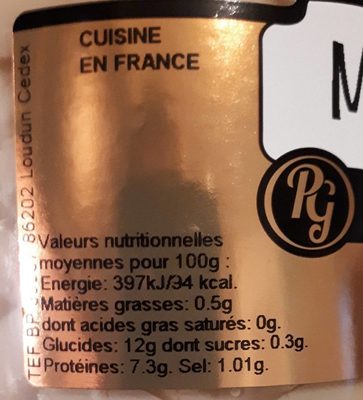 Mogettes ingredients label