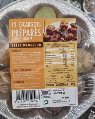 12 Escargots préparés surgelés
