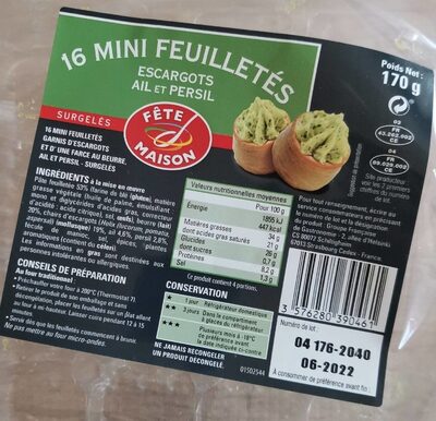 16 Mini Feuilletés Escargots Ail et Persil