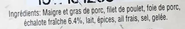 Pâté à l'Échalote ingredients label