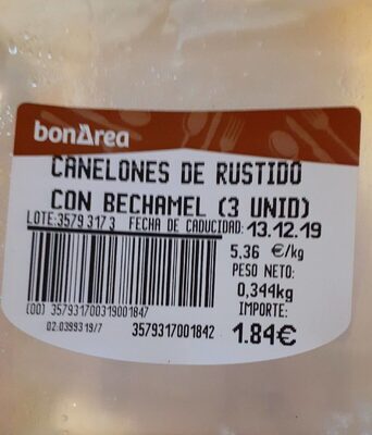 Canelones de rustido con bechamel