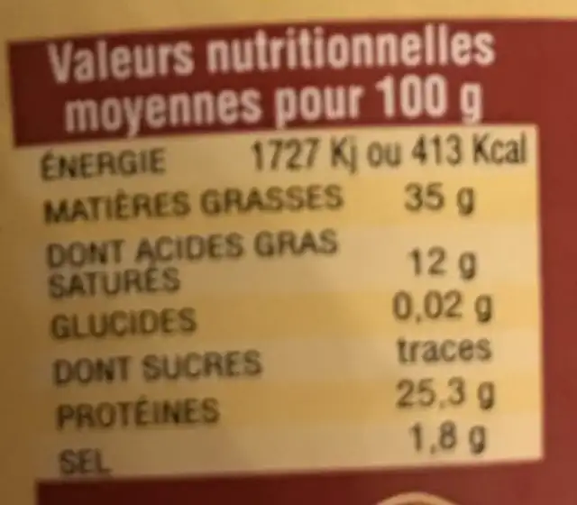 Rillettes pur canard nutrition facts table