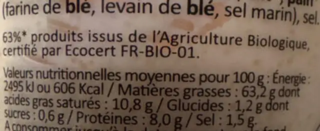 TARAMA nutrition facts table