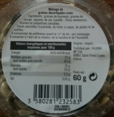 Mélange pour salade nutrition facts table