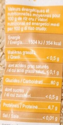 Riz basmati complet nutrition facts table