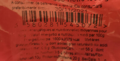 Pois chiche grillés nutrition facts table