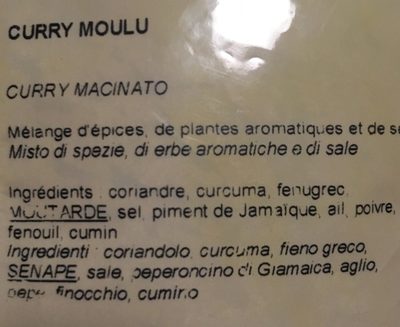 Curry moulu ingredients label