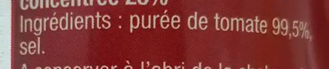 Double concentré de tomate ingredients label
