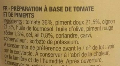 Chakchouka ingredients label