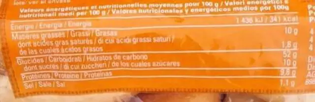Burger Pain Brioché nutrition facts table