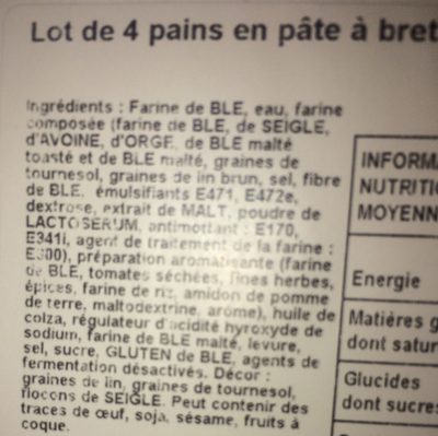 Lot de 4 Moricettes Céréales ingredients label