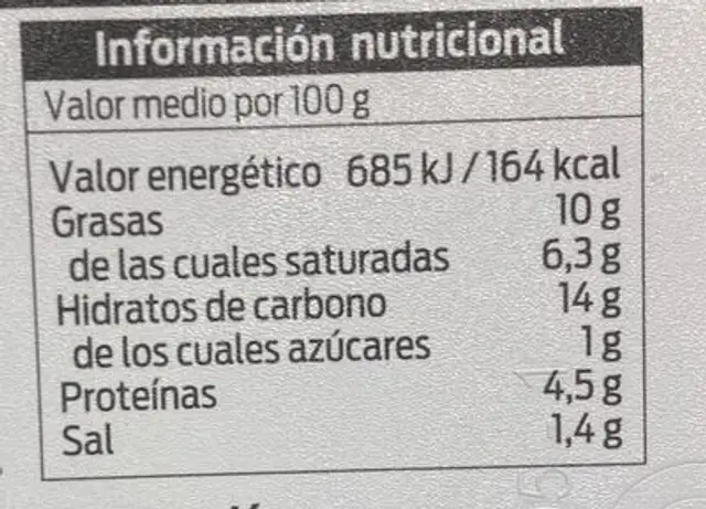 Canelones de espinacas con bechamel y queso nutrition facts table
