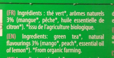 Thé vert mambo mango ingredients label