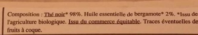 Earl Grey Bergamote ingredients label
