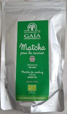 Les jardins de gaia matcha for cooking premium green tea front packaging