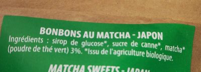 Bonbons au Matcha ingredients label