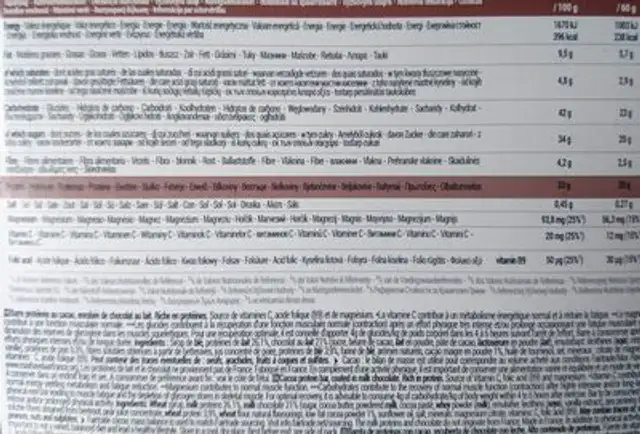 Barre de récupération protéinéee caramel chocolat au lait nutrition facts table