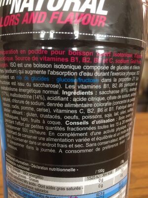 Isotonic ingredients label