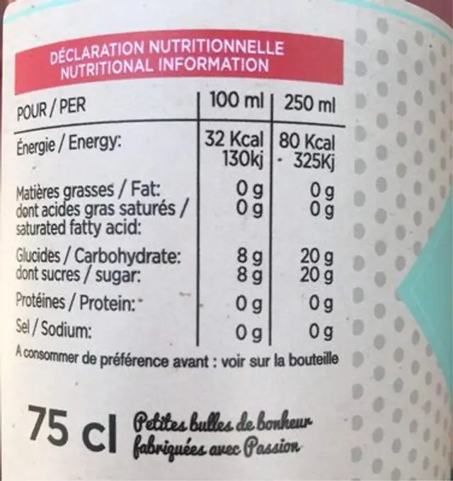 Limonade nutrition facts table