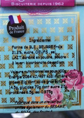 Sablé natures ingredients label