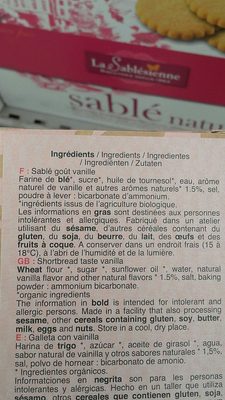 Petits sablés bio vanille ingredients label