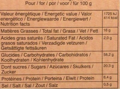 Petits sablés bio vanille nutrition facts table