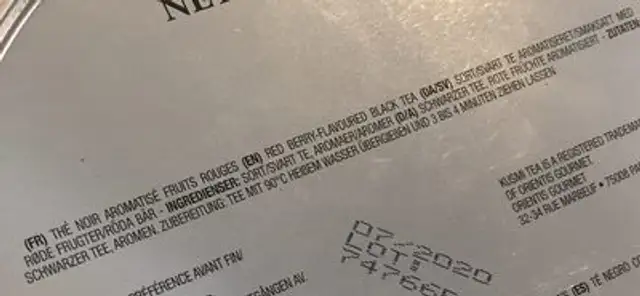 Kusmi Tea Quatre fruit rouge ingredients label