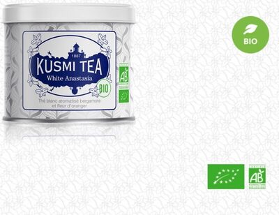 Kusmi Tea 1867 BIO White Anastasia White tea, green tea, essential oils of bergamot and lemon, naural flavoring front packaging