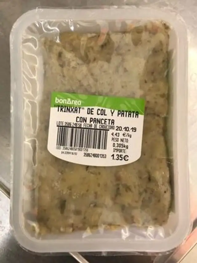 Trinxat de col y patata con panceta front packaging