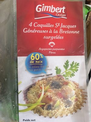 4 Coquilles Saint-Jacques Généreuses à la Bretonne Surgelées