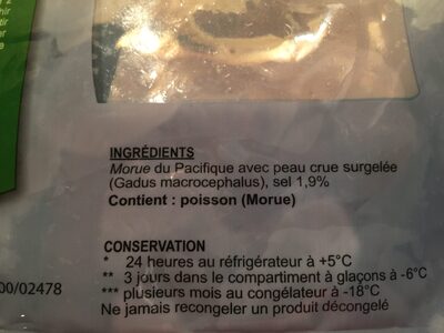 Morue dessalée ingredients label