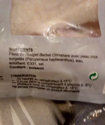 Filet de rouget barbet Gimbert ingredients label