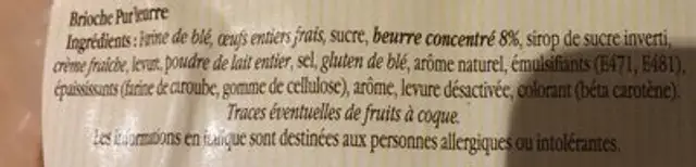 Brioche Tressée Pur Beurre ingredients label