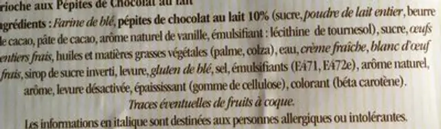 Brioche Tressée aux Pépites de Chocolat au Lait ingredients label