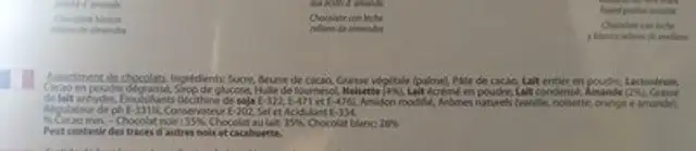 Chocolats fins ingredients label